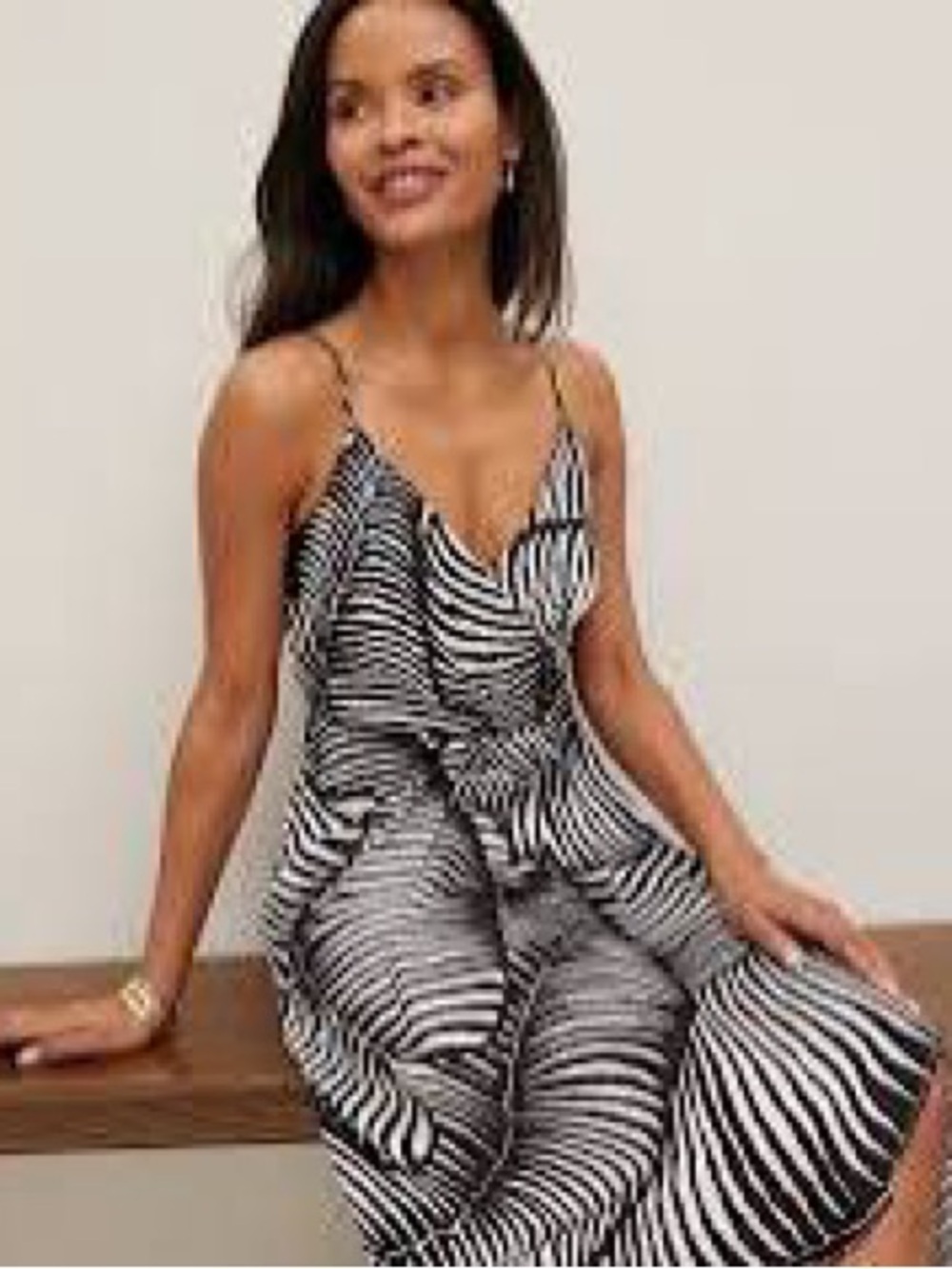 Ann Taylor Black and White Striped Slip Midi Dress - Picture 2 of 3